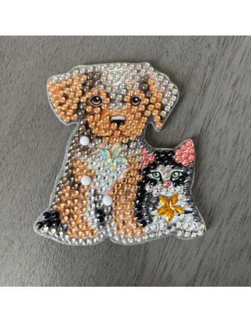 Diamond Art Magnet: Dog &amp; Black Cat