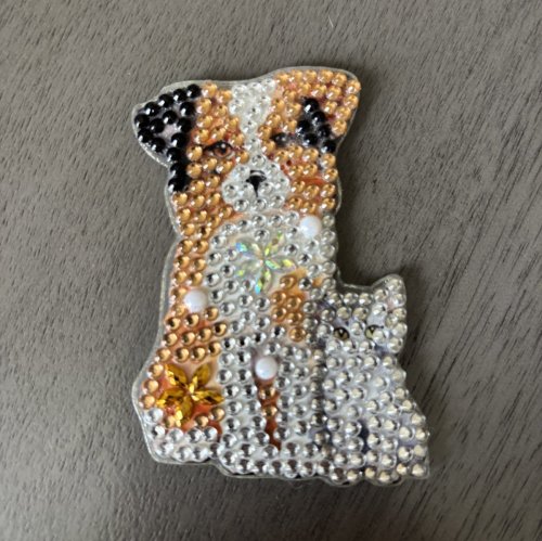 Diamond Art Magnet: Tan Dog/Black Ear &amp; Gray Cat 