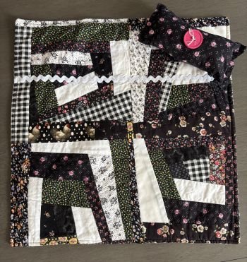Quilted Blanket or Table Mat/Doll Blanket &amp; Pillow, B&amp;W